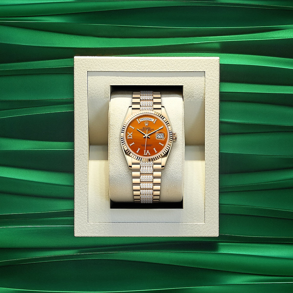 Day-Date 36, 18k Yellow Gold with Diamond-set, 36mm, Ref# 128238-0089